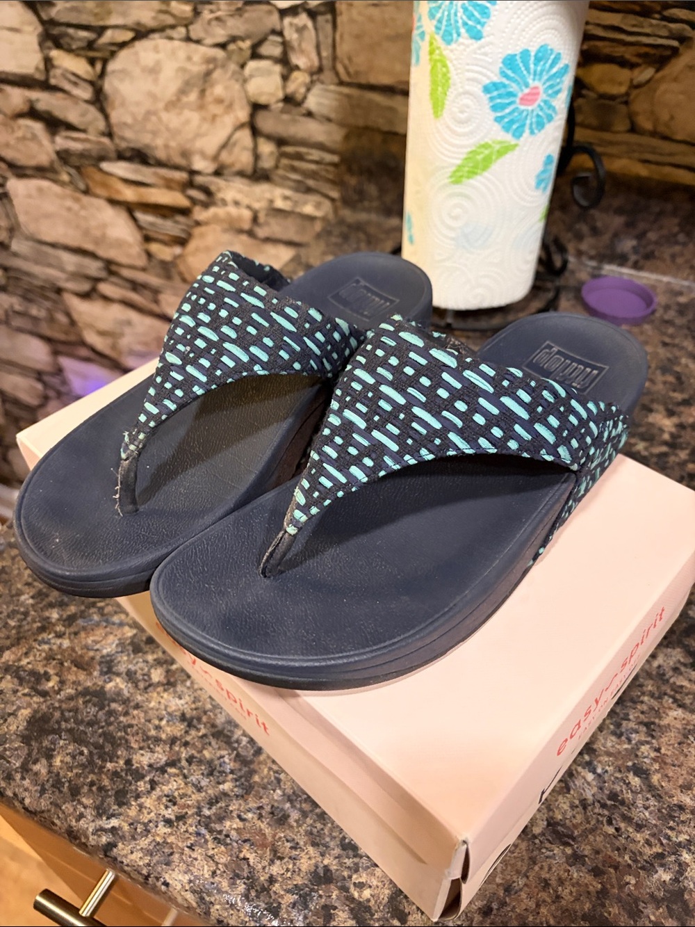 FitFlop Navy and Teal Patterned Thong Sandals